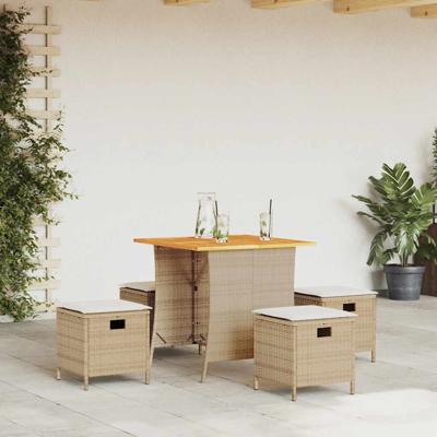 5-delige Tuinset met kussens poly rattan beige