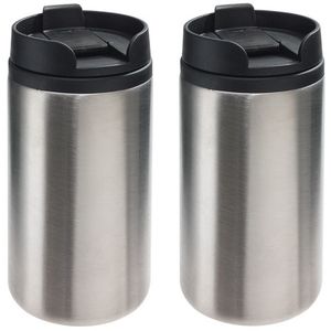 2x Thermosbekers/warmhoudbekers metallic zilver 290 ml