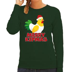 Kersttrui voor dames - Merry Kipmas - groen - kerst kip - schattige kerst