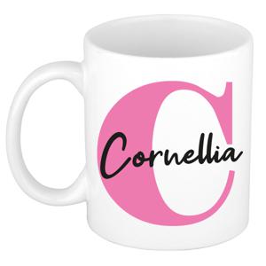 Naam mok Cornelia - roze - wit - keramiek - 300 ml - verjaardag/cadeau beker