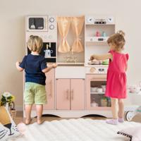 Kinderkeuken met Kookaccessoires Speelkeuken Hout met Magnetron Koffiezetapparaat Ijsmachine Gootsteen en Oven Speelgoedkeuken (Roze)