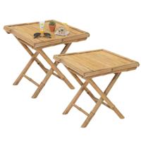 Bijzettafel of tuin tafel Zanzibar - 2x - Bamboe hout - inklapbaar - 40 x 40 x 40 cm - binnen / buit