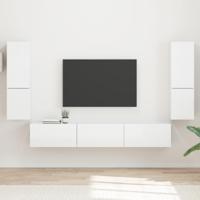 Tv-meubelset Wandgemonteerd 4 pcs Hoogglans wit Bewerkt hout