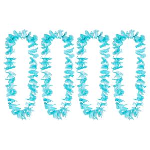 Hawaii krans/slinger - 4x - Tropische kleuren turquoise blauw - Bloemen hals slingers