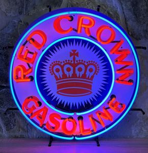 Red Crown Gasoline Neon Verlichting Met Achterplaat - 60 x 60 cm