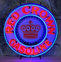 Red Crown Gasoline Neon Verlichting Met Achterplaat - 60 x 60 cm - thumbnail