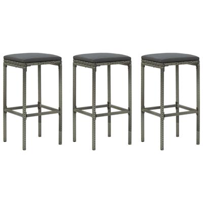 Barkrukken met kussens 3 st poly rattan grijs