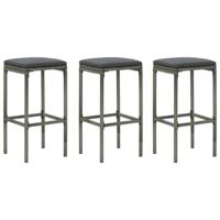 Barkrukken met kussens 3 st poly rattan grijs