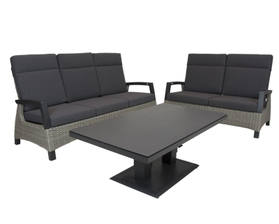 Qopps Orlon lounge set 3-zits en 2-zits met hoogte verstelbare tuintafel Rubli