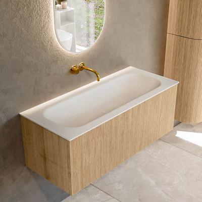 Badmeubel Mondiaz Kurve | 110 cm | Meubelkleur Oak | Wastafelkleur Talc | Midden spoelbak | Zonder kraangaten