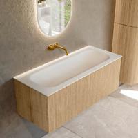 Badmeubel Mondiaz Kurve | 110 cm | Meubelkleur Oak | Wastafelkleur Talc | Midden spoelbak | Zonder kraangaten