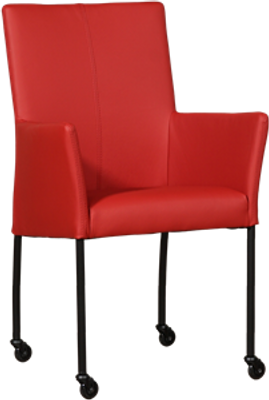 Rode leren moderne eetkamerstoel Comfort - poot rond zwart met wiel - Toledo Leer Ducati (rood leer)