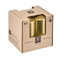 Trend Candles Cilinderkaarsen - 4x - goud - 5 x 10 cm - 18 branduren - geurloos - wax - kaarsen