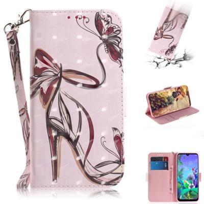 3D schilderij Butterfly hoge hakken patroon gekleurde tekening horizontale Flip lederen case voor LG q60 met houder & kaartsleuven & portemonnee