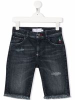 Philipp Plein Junior short en jean à effet usé - Bleu - thumbnail