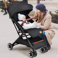 Opvouwbare Kinderwagen Wandelwagen met Verstelbare Rugleuning en Kap Babywagen met Bekerhouder 5-Punts Gordel (Zwart)