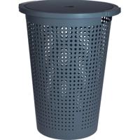 Wasmand met deksel - blauw - 35 liter - 40 x 52 cm - kunststof - rond