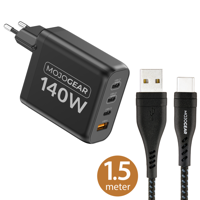 MOJOGEAR CHARGE+ 140 Watt oplader met USB naar USB-C kabel 1,5 meter | Geschikt voor Samsung/iPhone 15/16 - thumbnail