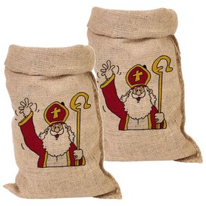 Set van 2x stuks jute Sinterklaas cadeau zakken groot 50 x 80 cm