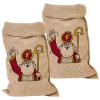 Set van 2x stuks jute Sinterklaas cadeau zakken groot 50 x 80 cm - thumbnail