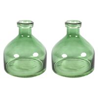 Countryfield Bloemenvaas Low Bottle - 2x - transparant groen - glas - D18 x H20 cm - Buikfles - Vazen