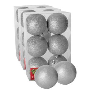 18x stuks kerstballen zilver glitters kunststof 4 cm