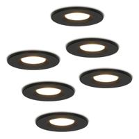 Set van 6 Venezia LED inbouwspots - 6 Watt 650 lumen - 2700K warm wit - Dimbaar - Rond - IP65 waterdicht - Zwart - Voor binnen, buiten en badkamer