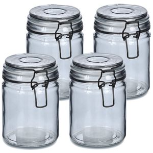 Weckpotten/inmaakpotten - 4x - 250 ml - grijs - glas - beugelsluiting - D8 x H10 cm