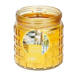 Citronella kaars - in glazen pot - 12 cm - geel - buiten