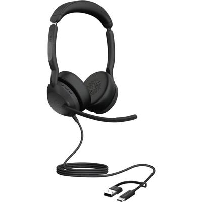 Jabra Evolve2 50 On Ear headset Telefoon Kabel, Bluetooth Stereo Zwart Ruisonderdrukking (microfoon), Noise Cancelling Headset, Microfoon uitschakelbaar