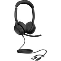 Jabra Evolve2 50 On Ear headset Telefoon Kabel, Bluetooth Stereo Zwart Ruisonderdrukking (microfoon), Noise Cancelling Headset, Microfoon uitschakelbaar