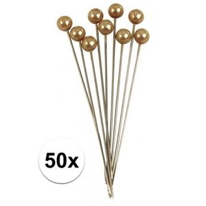 50x Parel kopspelden goud 6,4 cm