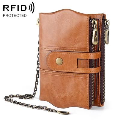 LT3539 Cowhide Leather Zipper Buckle Anti-magnetic RFID Wallet Clutch Bag for Men with Card Slots & Shoulder Strap(Yellowish-brown)