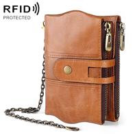 LT3539 Cowhide Leather Zipper Buckle Anti-magnetic RFID Wallet Clutch Bag for Men with Card Slots & Shoulder Strap(Yellowish-brown)