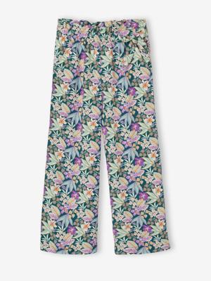 Wijde meisjesbroek met bloemenprint vanille