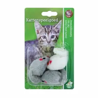 Boon Kattenspeelgoed Bontmuis Grijs/Wit 5cm 3st