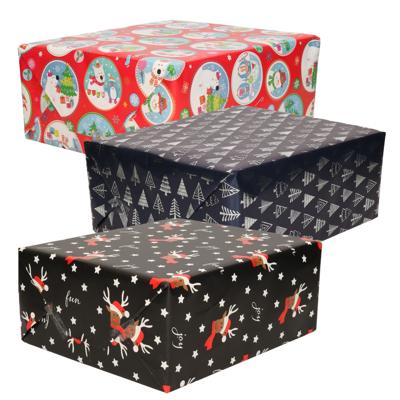 Luxe Kerst cadeaupapier pakket - 3 prints mix - 9x rollen - 250 x 70 cm - cadeaupapier