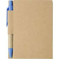 Notitie boekje/blok met balpen - harde kaft - beige/blauw - 11 x 8 cm - 80 bladzijden gelinieerd   -