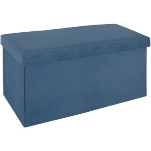 Poef/hocker - opbergbox - blauw - kunststof/mdf - 76 x 38 x 38 cm - opvouwbaar