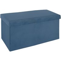 Poef/hocker - opbergbox - blauw - kunststof/mdf - 76 x 38 x 38 cm - opvouwbaar - thumbnail