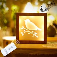 Vogel patroon dimmen Warm wit licht Foto Frame LED decoratie licht afstandsbediening creatieve nacht licht Lamp nieuwigheid Gift