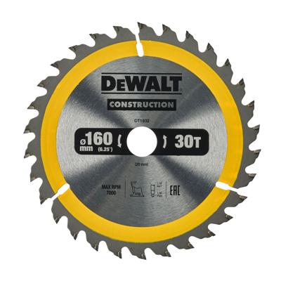 DeWALT Cirkelzaagblad voor Hout | Construction | Ø 160mm Asgat 20mm 30T - DT1932-QZ