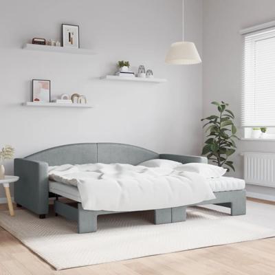 Slaapbank onderschuifbed en matrassen 90x190 cm stof lichtgrijs