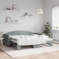 Slaapbank onderschuifbed en matrassen 90x190 cm stof lichtgrijs