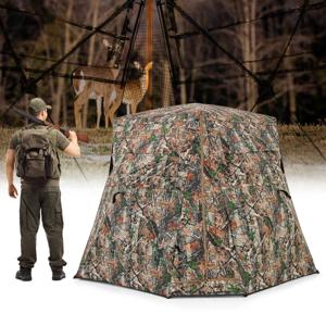 Jachthut voor 2 tot 3 Personen 360° Transparante Schuilplaats Pop-Up Camouflage Jachttent met Draagbare Draagtas Jachtuitrusting