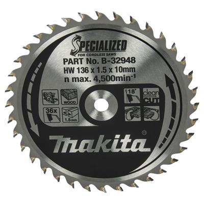 Makita Cirkelzaagblad voor Hout | Specialized: Accu | Ø 136mm Asgat 10mm 36T - B-32948