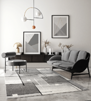 Vloerkleed Thales, modern, laagpolig, voor woonkamer, slaapkamer, geometrische patronen, geruit, grijs-80x140 cm