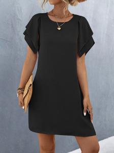 Plain Crew Neck Casual Loose Dress With No