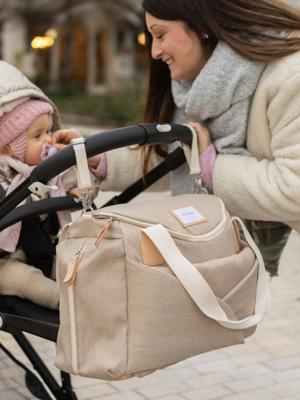 Luiertas Sydney II van BEABA beige, bedrukt