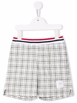 Thom Browne Kids short en maille à carreaux - Blanc